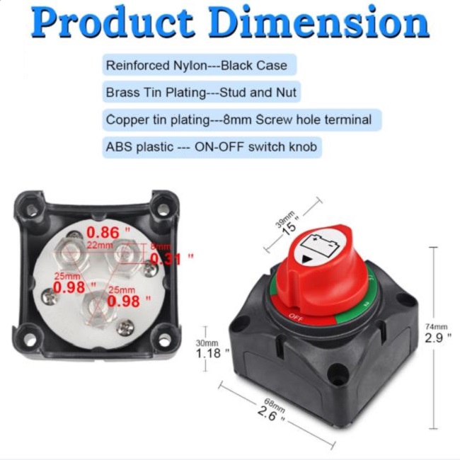 12V Car RV Marine Boat Part Dual Battery Switch Disconnect Isolation Switch 250A 600A